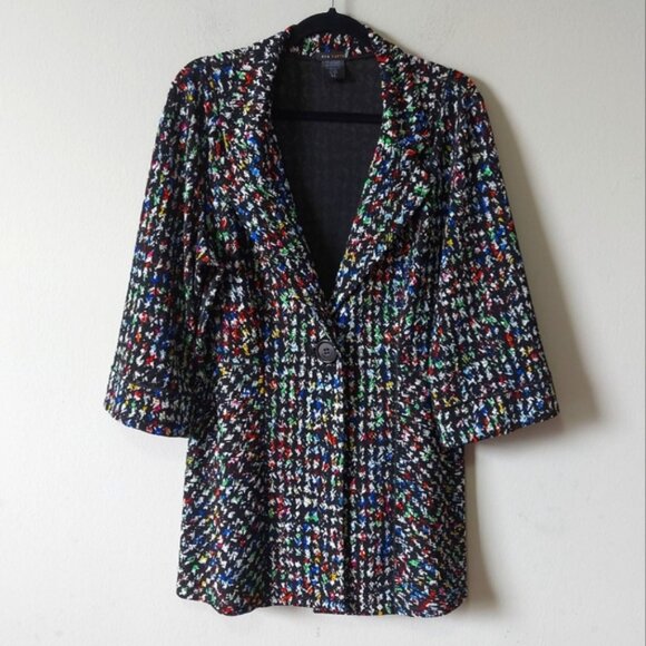 Eva Varro Women Multicolor Cardigan Size XL Long Line One Button 3/4 Sleeves - Picture 1 of 9